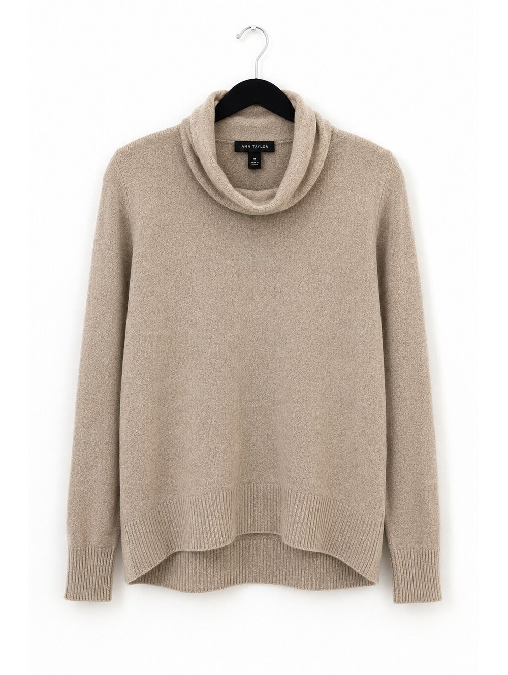 Ann Taylor Wool Blend Cowl Neck Sweater Womens M Beige Quiet Luxury